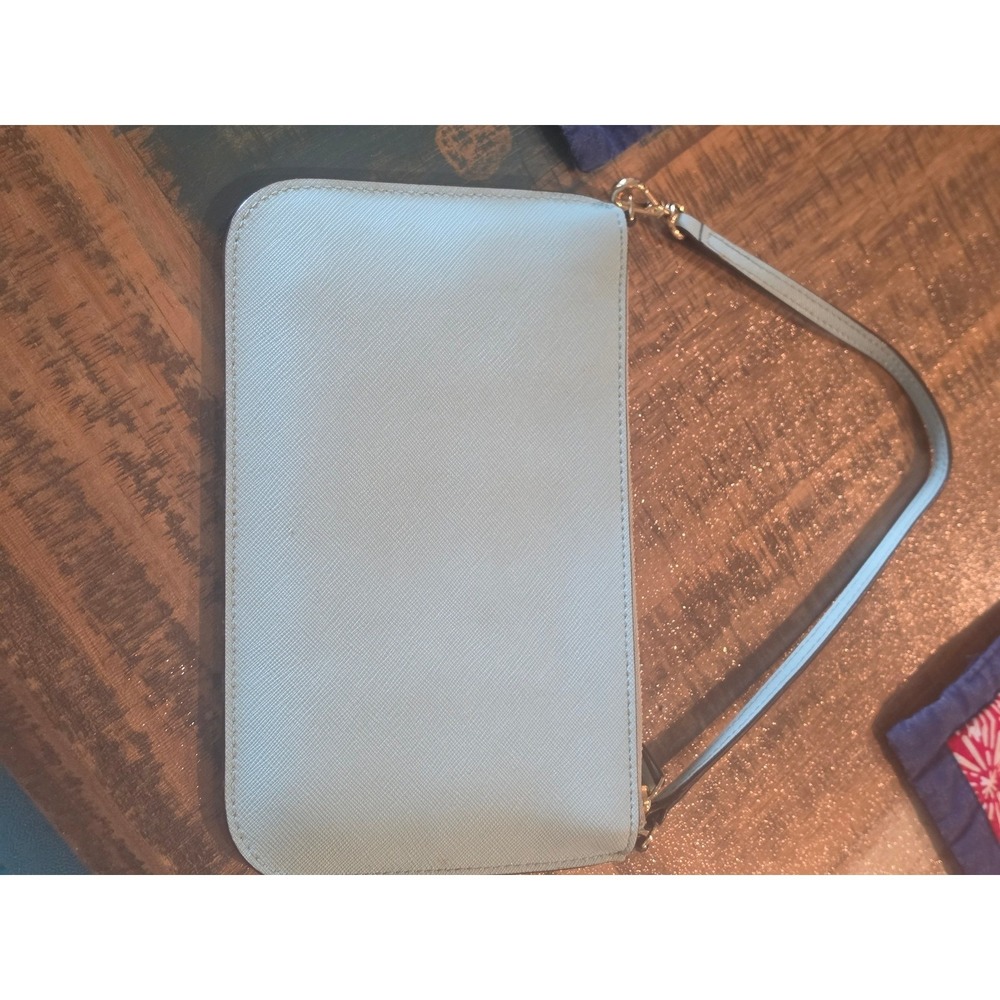 Kate Spade New York Leather Wristlet Light Blue Zip Top Pouch Card Slot - Picture 2 of 7